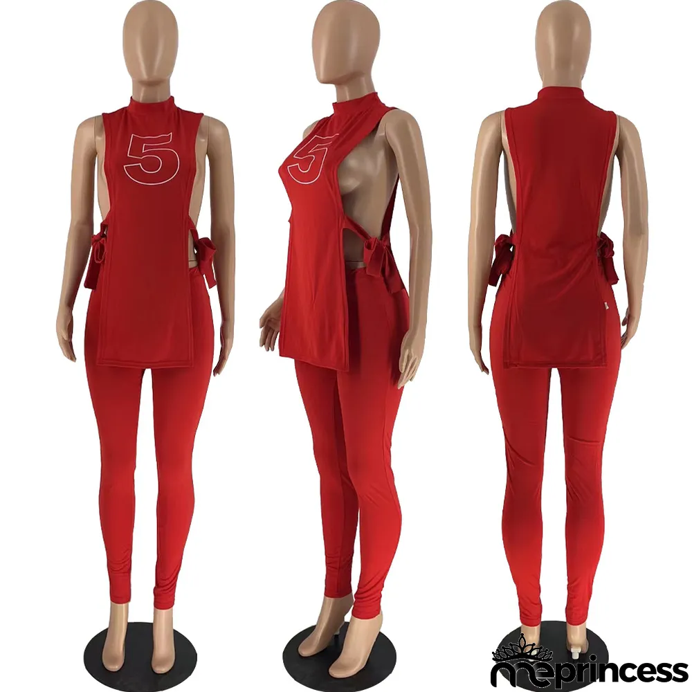 Women's Summer Slit Lace-Up Fashion Printed Two Piece