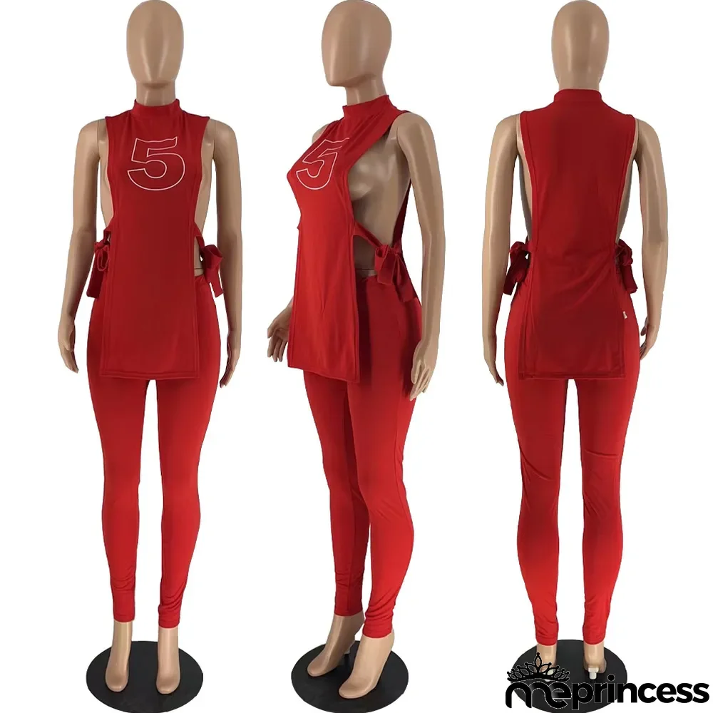 Women's Summer Slit Lace-Up Fashion Printed Two Piece