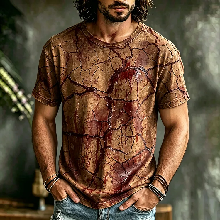 Men's Halloween-themed Bloodstain Print T-shirt