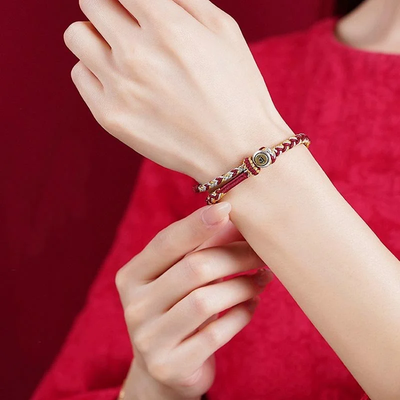 Handmade 925 Sterling Silver Year of the Dragon Chinese Zodiac Natal Buddha Protection Rope Bracelet