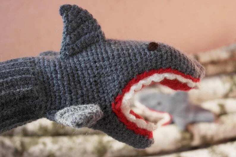 Hand Crocheted, shark Gloves & Mittens