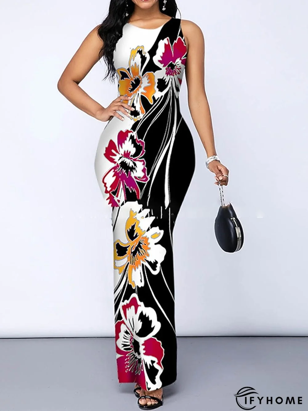 Women's Party Dress Sheath Dress Long Dress Maxi Dress Green Black Blue Sleeveless Floral Print Fall Spring Autumn Crew Neck M L XL XXL XXXL | IFYHOME