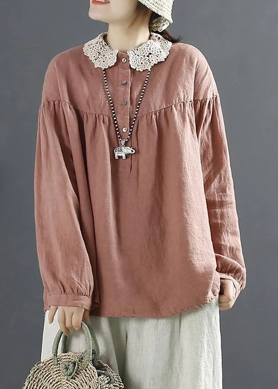 Italian Pink Tunic long sleeve Plus Size Clothing Spring Shirts
