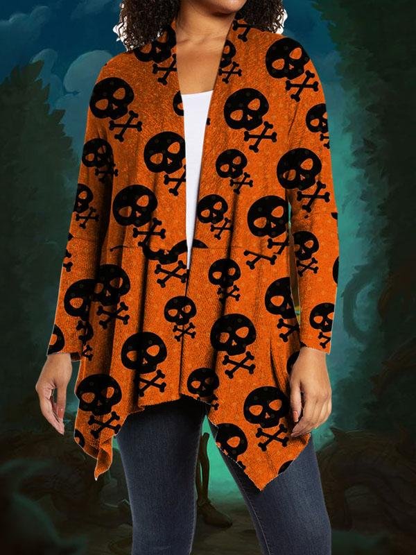 Casual Daily Halloween Skull Printed Cardigan Coats