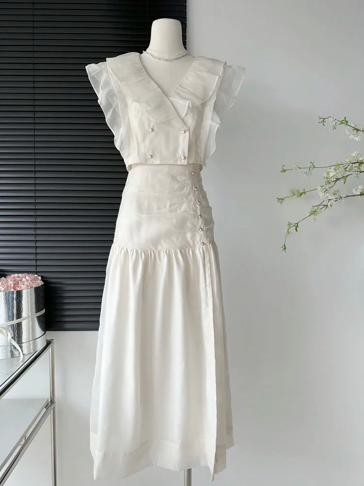 Aiertu White Suit With Square Mid-length Skirts Cute Sets Women Casual Women's Aesthetics Dress Outfits Top Skirt Aiertu