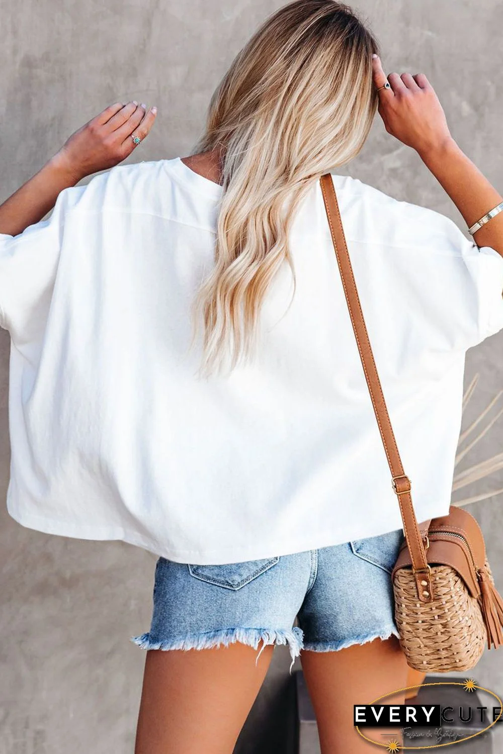 White Solid Color Loose High Low Tee
