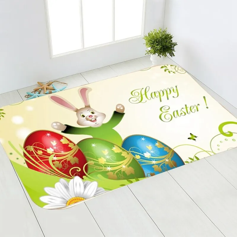 Coloful Happy Easter Floor Mat Cartoon Rabbit Bunny Easter Eggs Door Mats Decoration For Home Living Room 40*60cm