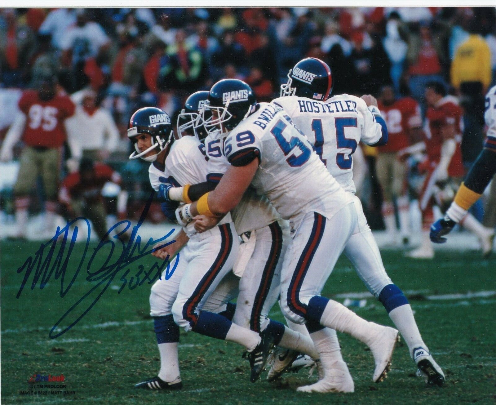 MATT BAHR NEW YORK GIANTS SB XXV ACTION SIGNED 8x10