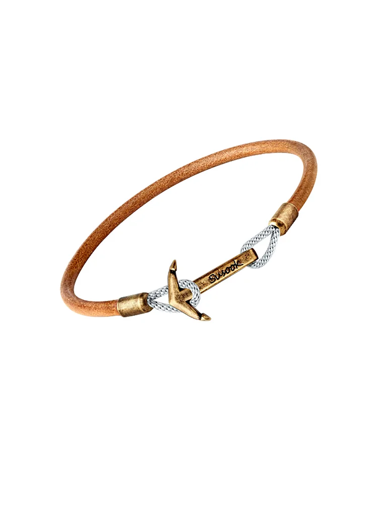 Trendy brand leather rope, European and American retro boat anchor, fashionable niche trend bracelet, male and female couple student bracelet