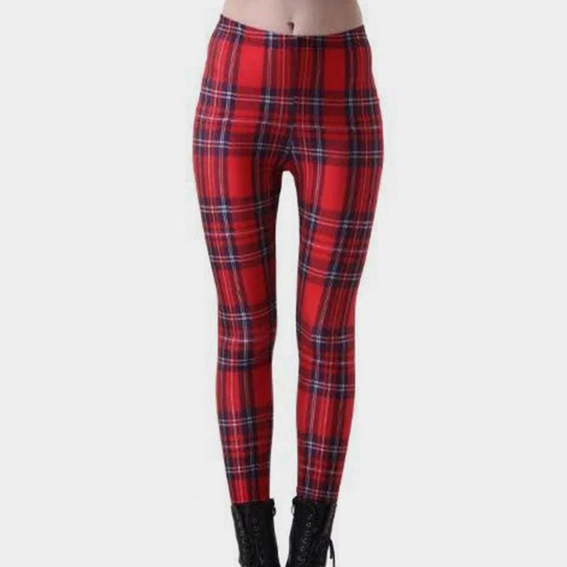 Punk Grunge Plaid Tartan Red Leggings