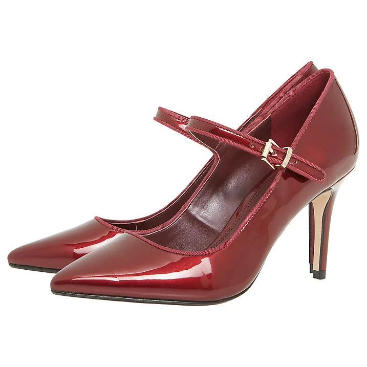 Burgundy Pointy Toe Stiletto Heels Buckle Mary Jane Pumps |FSJ Shoes