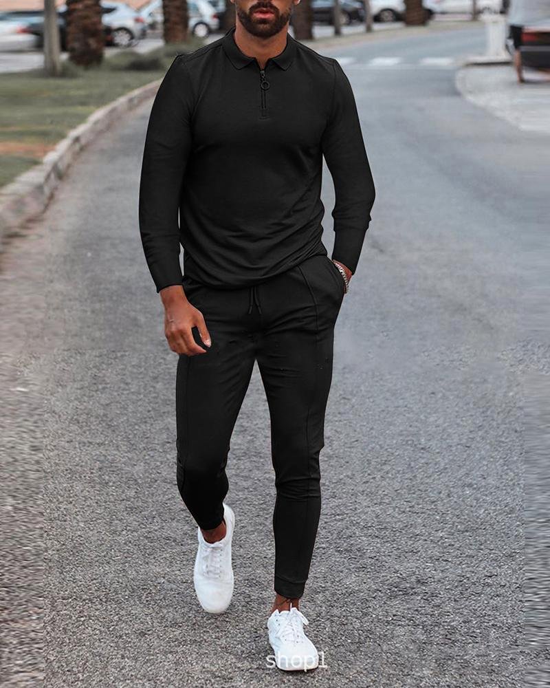 men's casual polo sports long-sleeved suit