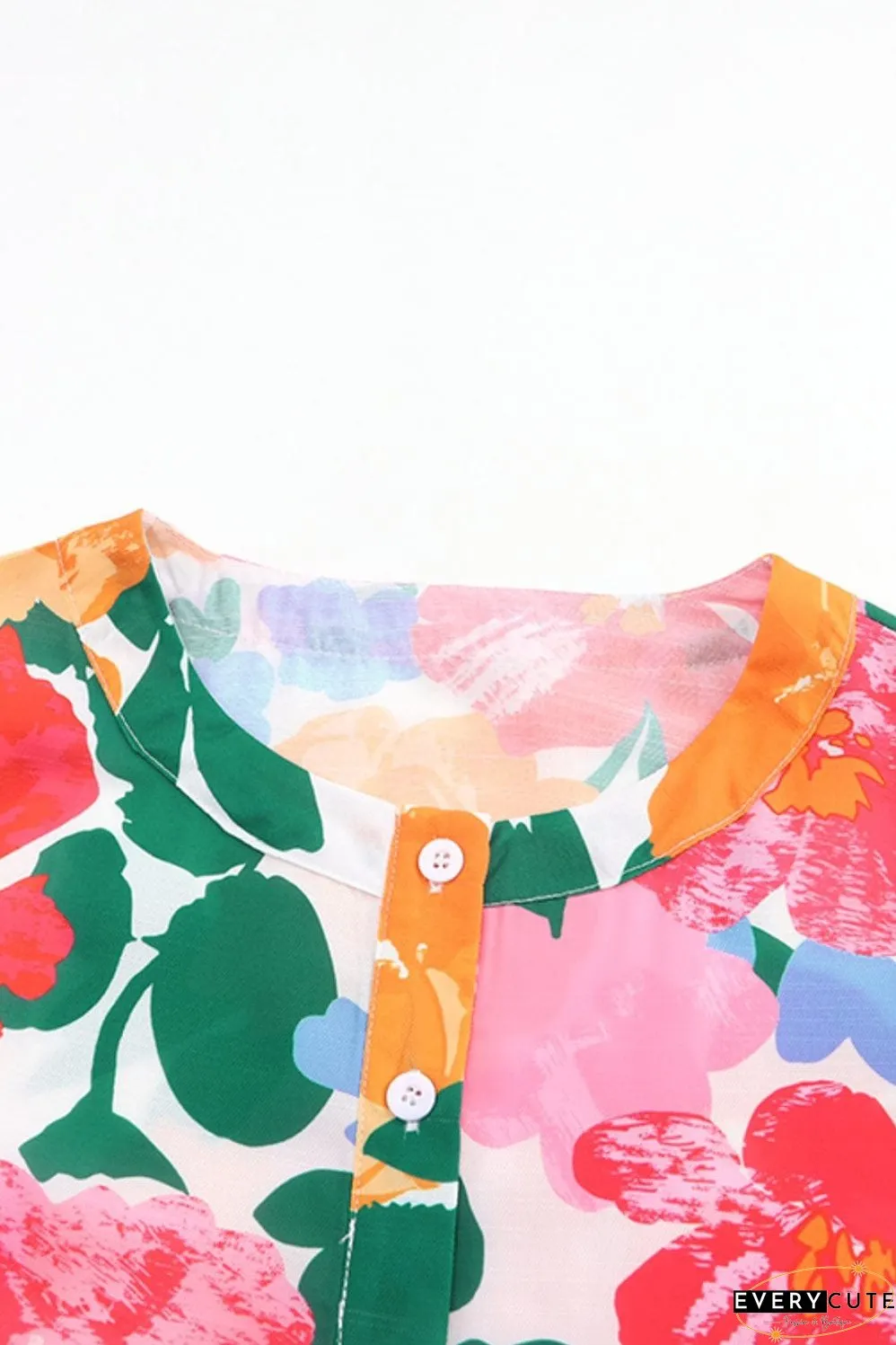 Floral Fantasy Puff Sleeve Blouse with Ruffle Detail
