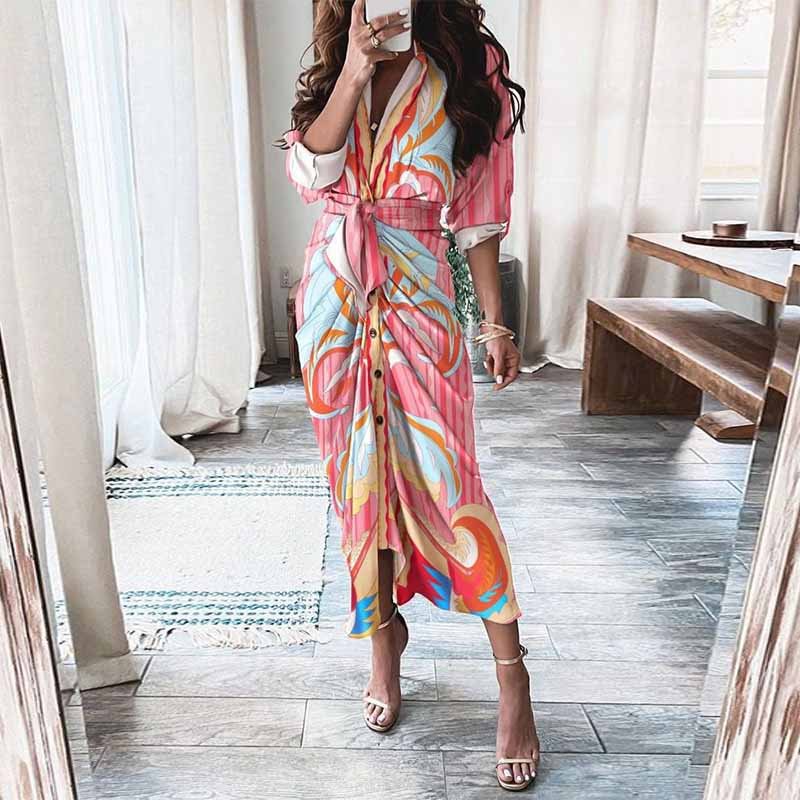 Fashion Printed Button Dress