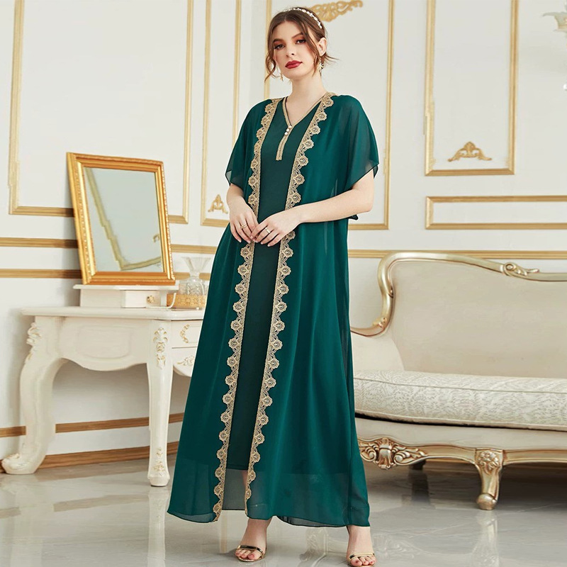 Chiffon V Neck Short Sleeve Dress and Outerwear | Oxredo Shop Ramadan Sale