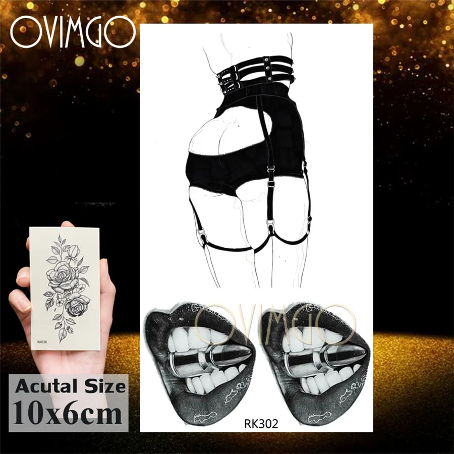 Sdrawing Sexy Kiss Haert Star Temporary Tattoos Paste Paper Body Art Arm Beck Fake Tatoo For Men Women Disposable Tattoo Sticker