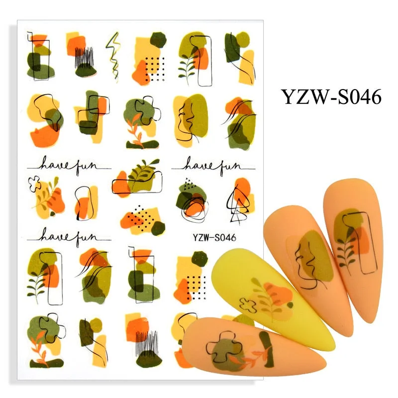 Sexy Lady Shaped Fashion Nail Sticker Geometric Abstract Line Nails Inspired Decals Art 3D Adhesive Sliders Manicure Accessory-Nail Inspo