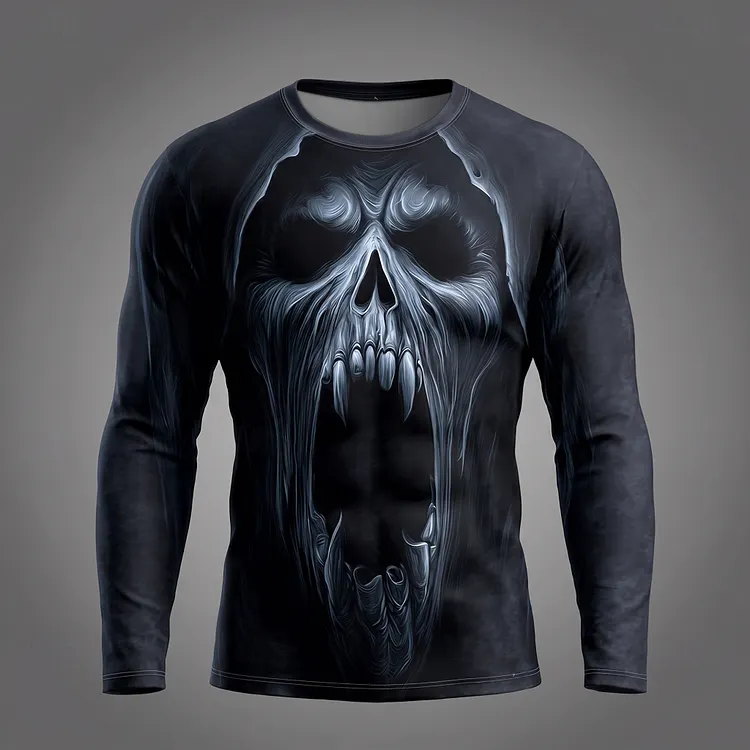 Men's Halloween Skull Print Crew Neck Long Sleeve T-shirt