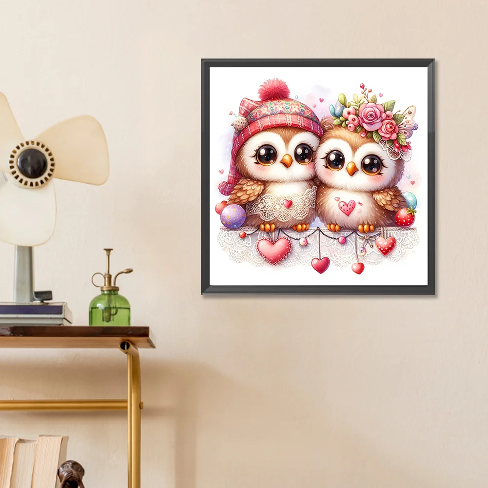 Diamond Painting - Full Round Drill - Cute Owl(Canvas|30*30cm)