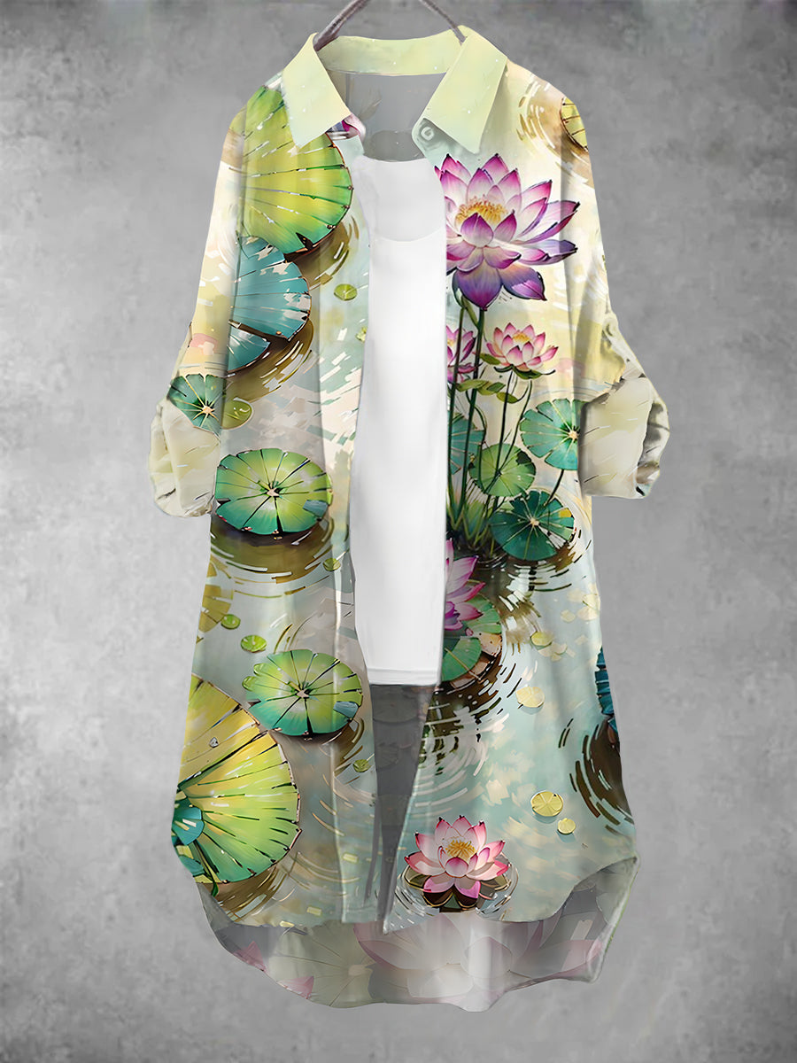 Women's Retro Lotus Art Print Casual Dress