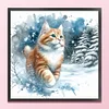 Cat Walking In Snow-14CT Stamped Cross Stitch 50*50cm/19.69*19.69in tapestrymarket