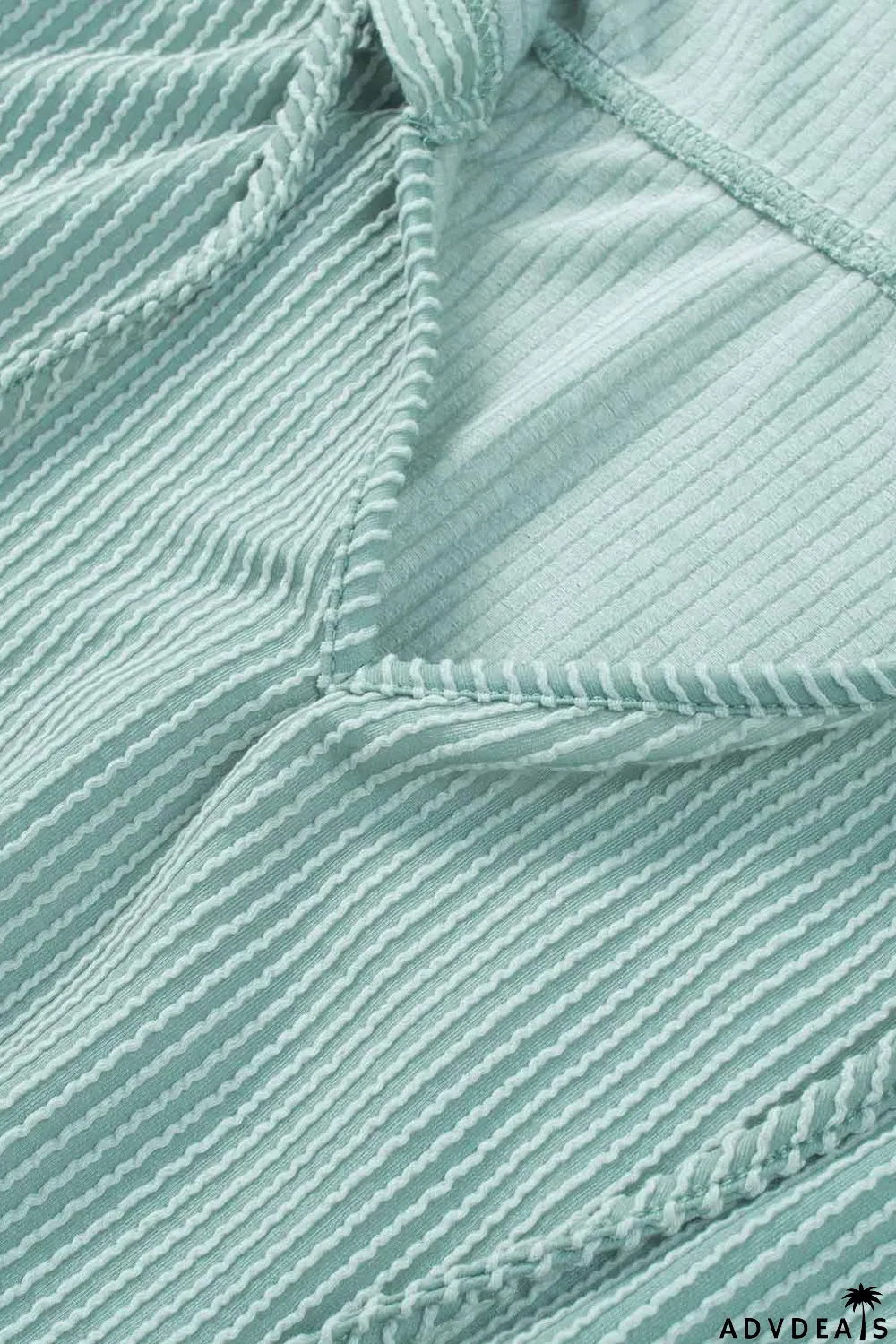 Green Loose Fit Ribbed V Neck Hoodie