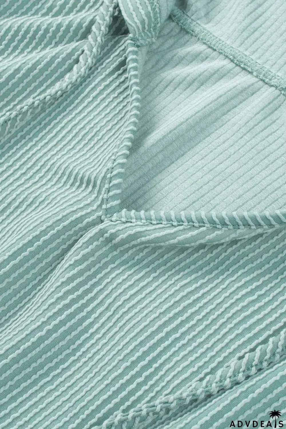 Green Loose Fit Ribbed V Neck Hoodie