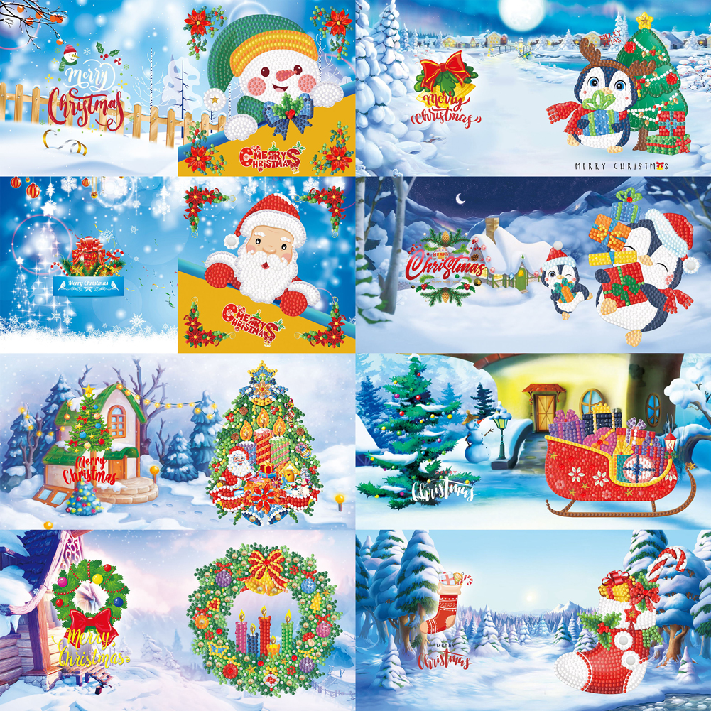 8pcs DIY Diamond Painting Greeting Cards Christmas Postcards (HKDZ09)