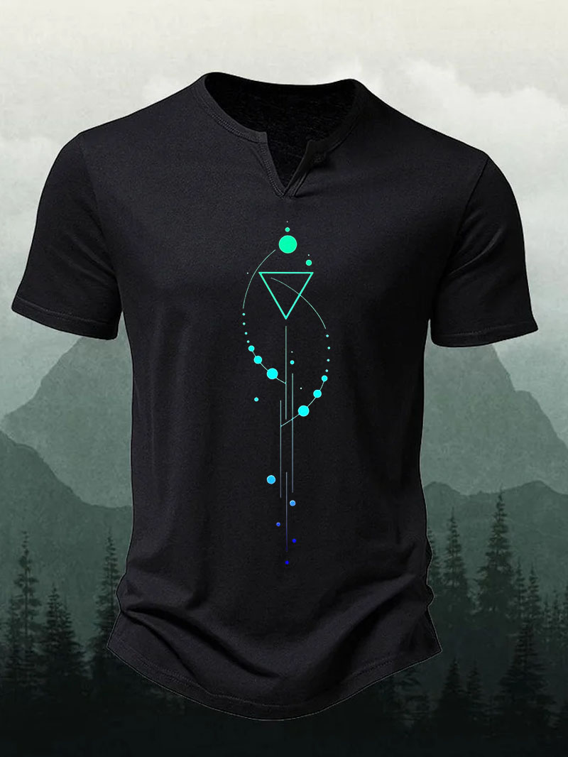 Men's Blue Interwoven Triangle Linear Print Short-Sleeve Shirt