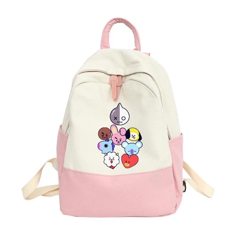 Buzzdaisy BTS BT21 Backpack School Bags for Teenage Girls Travel Shoulder Canvas Bags