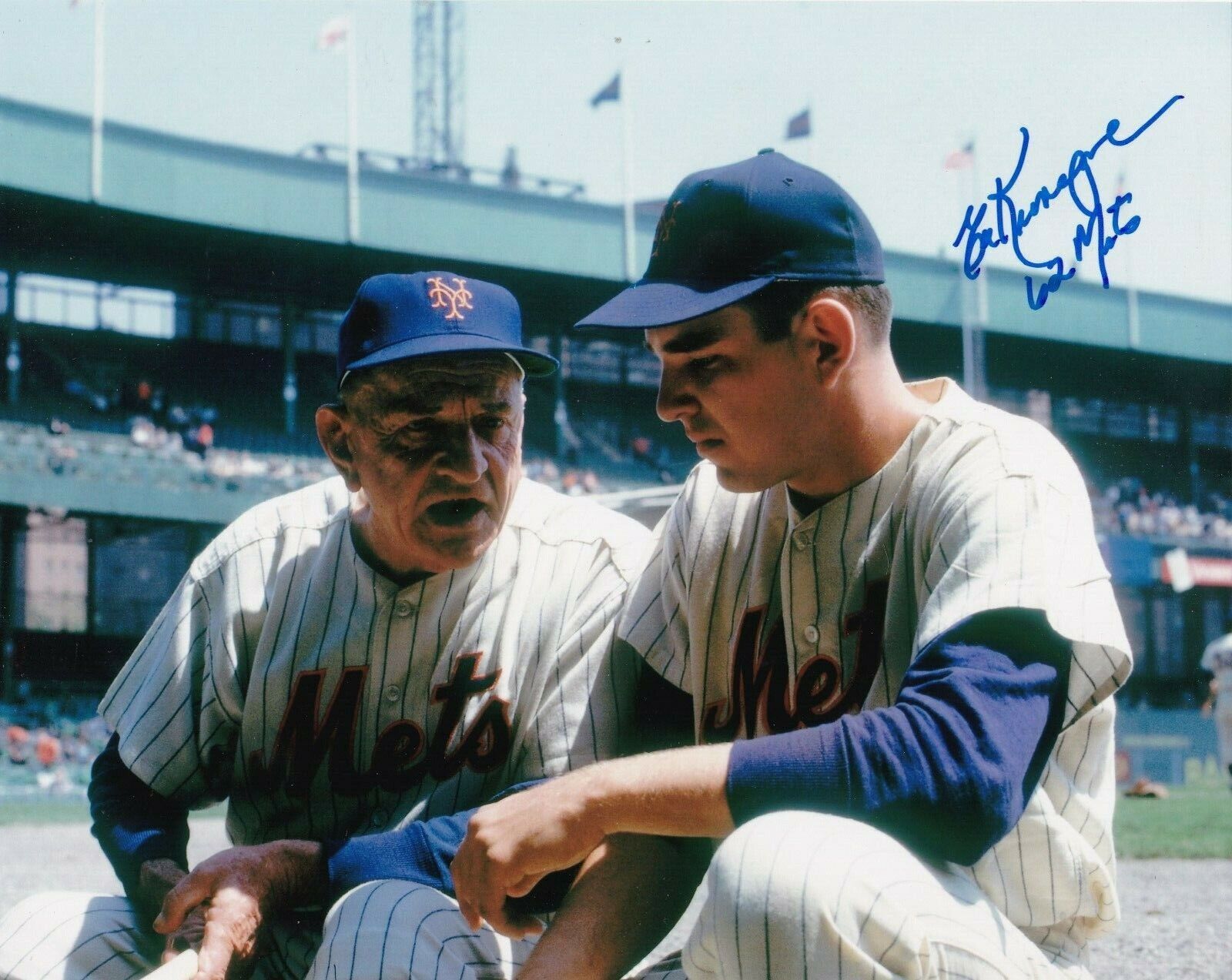 ED KRANEPOOL NEW YORK METS 1962 METS W/ CASEY STENGEL ACTION SIGNED 8x10