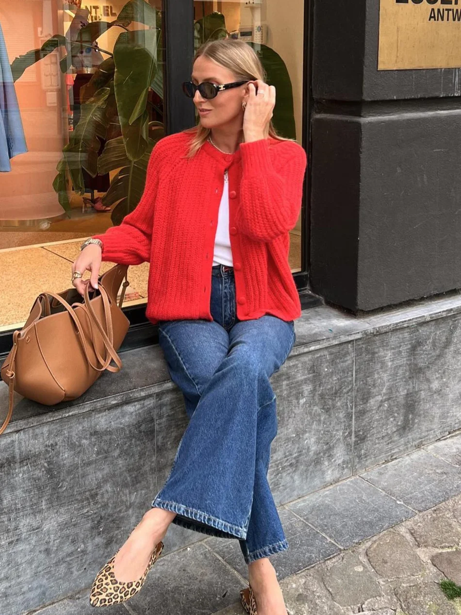 Nigikala Nigikala Women's Y2K2025 Autumn New Solid-Colored Cardigan Long-Sleeved Knitted Sweater Coat Women B66021