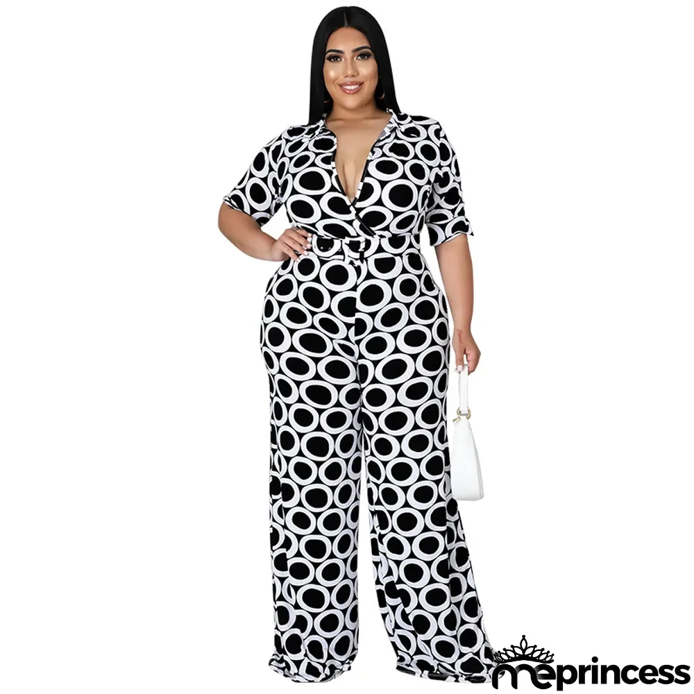 Plus Size Women's Fashion Holidays Casual Print Multicolor Jumpsuit