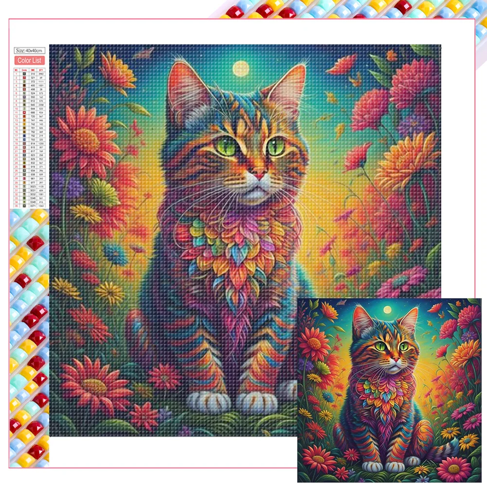 Colorful Cats 40*40cm(picture) full square drill diamond painting 4 to 12  colors of AB drills