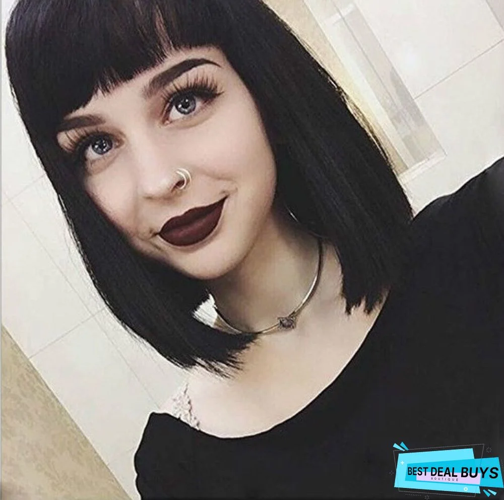Women's Wigs with Short Straight Hair and Bangs Bobo Head Fashion Chemical Fiber Headgear