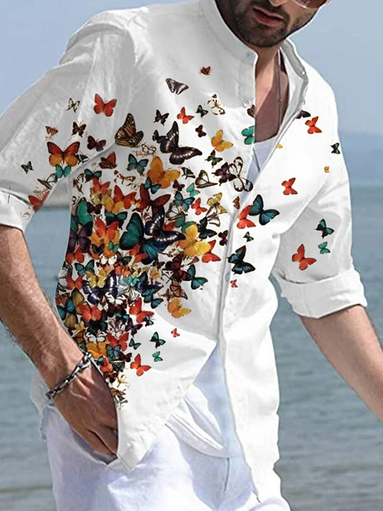 Pre-sale men's casual shirt butterfly print shirt
