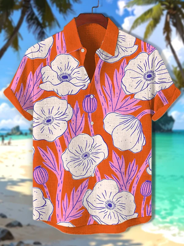 Men's Vacation Floral Art Print Short Sleeve Shirt