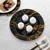 10 Pack | Marble Disposable 13" Charger Plates, Cardboard Serving Tray, Round with Leathery Texture - Black/Gold - 1100 GSM