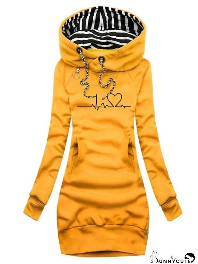 Casual Dress Sheath Dress Mini Dress Black Yellow Army Green Long Sleeve Geometric Pocket Winter Fall Autumn Hooded Fashion S M L XL 2XL 3XL for Women