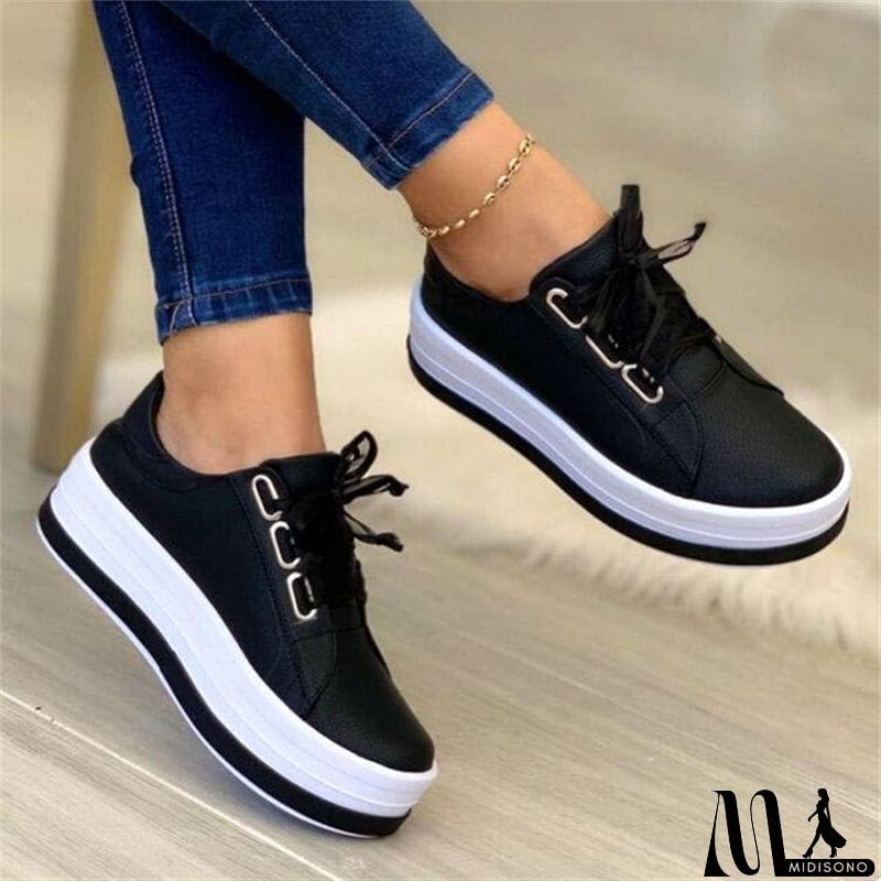 MidiSono - New Shallow Mouth Round Toe Lace Up Platform Shoes
