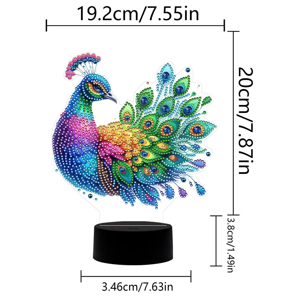 DIY Animal Peacock Diamond Painting Night Light Diamond Art Lamp Home Decoration