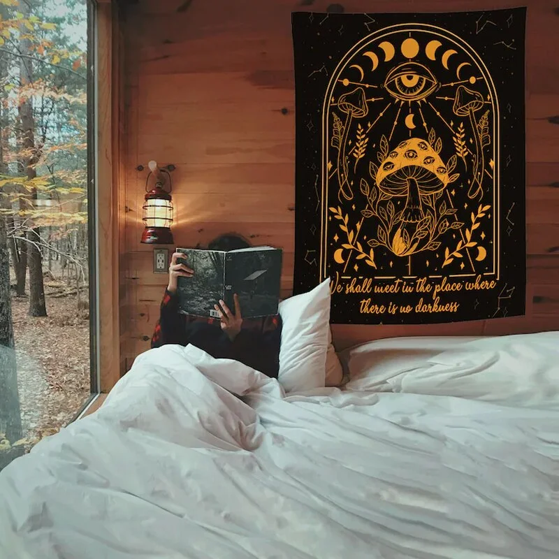 Psychedelic Mushroom Tapestry Wall Hanging Moon phase Chart Hippie Bohemian Tapestries Psychedelic Witchcraft Home Decor