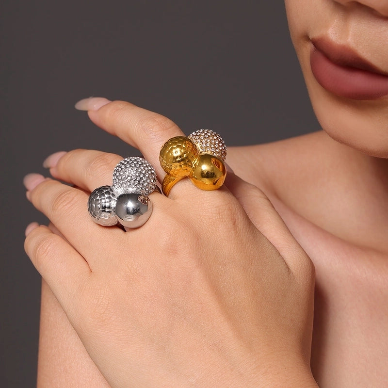 Elegant Luxurious Vacation Geometric Imitation Diamond Titanium Steel Zircon 18K Gold Plated Rings