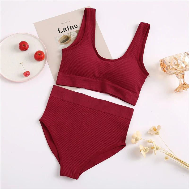 Billionm Seamless Tops Set High Waist Panties Women Wireless Underwear Suit Soft Padded Bras Set S-XL Backless Bralette Lingerie