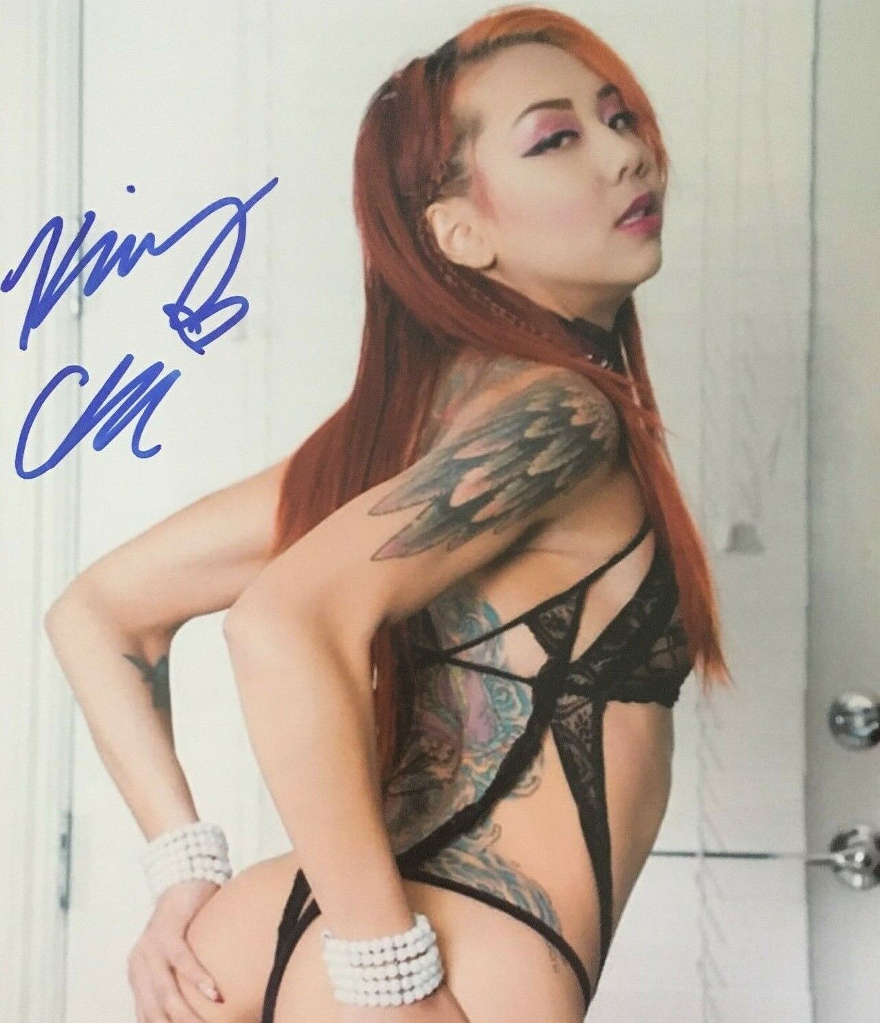 Kimberly Chi Super Sexy Asian Thong Signed 8x10 Photo Poster painting Adult Model COA Proof E2