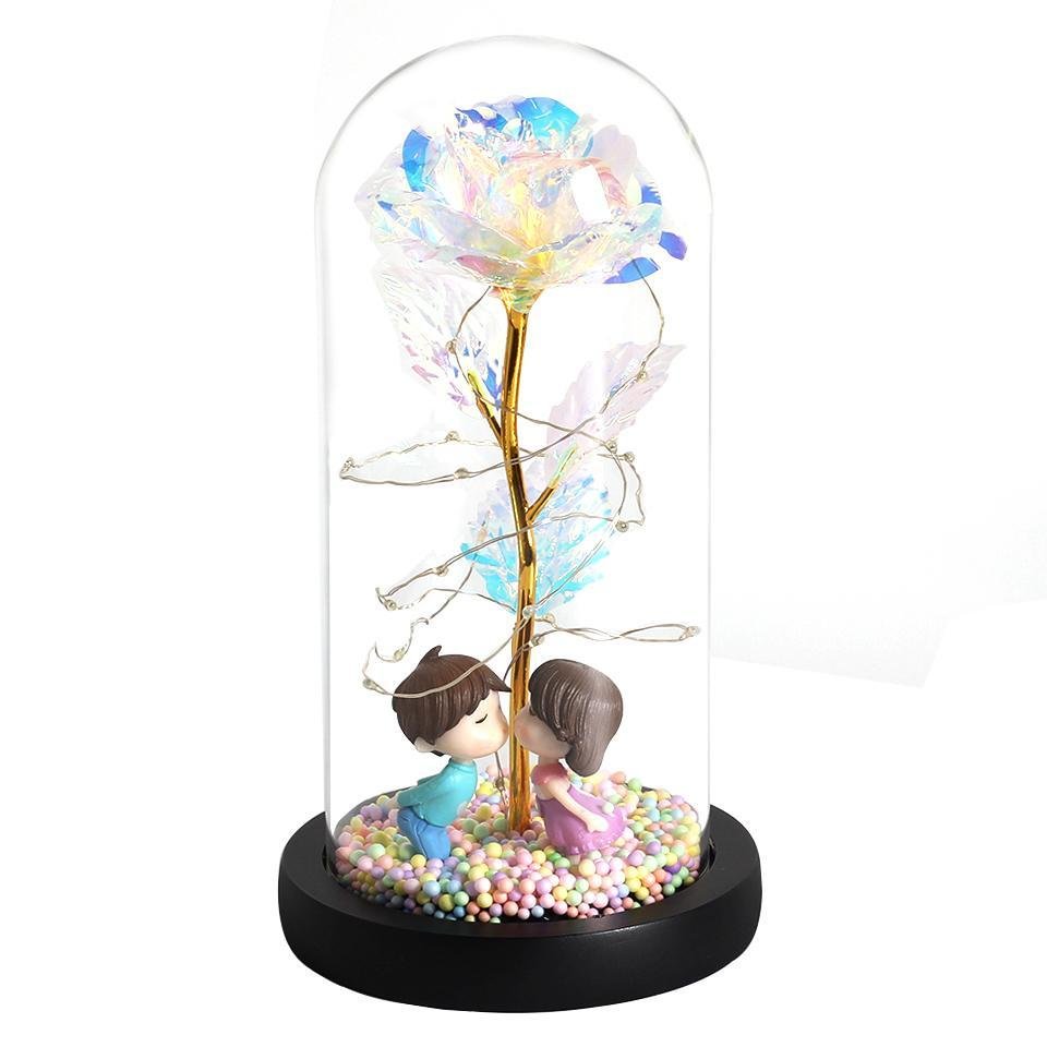 LED Enchanted Galaxy Rose Eternal 24K Gold Foil Flower With Fairy String Lights In Dome For Christmas Valentine’s Day Gift