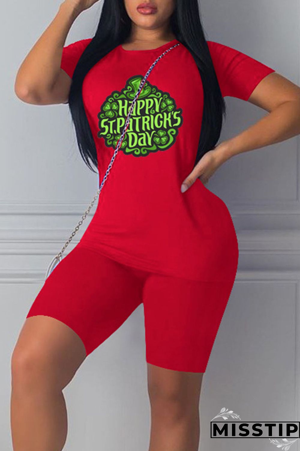 Black Casual Print Patchwork O Neck Short Sleeve Two Pieces