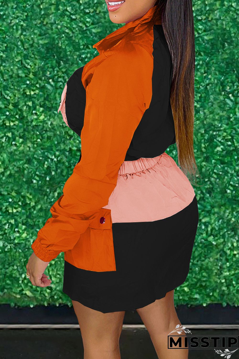 Cream White Fashion Casual Patchwork Basic Turndown Collar Long Sleeve Two Pieces