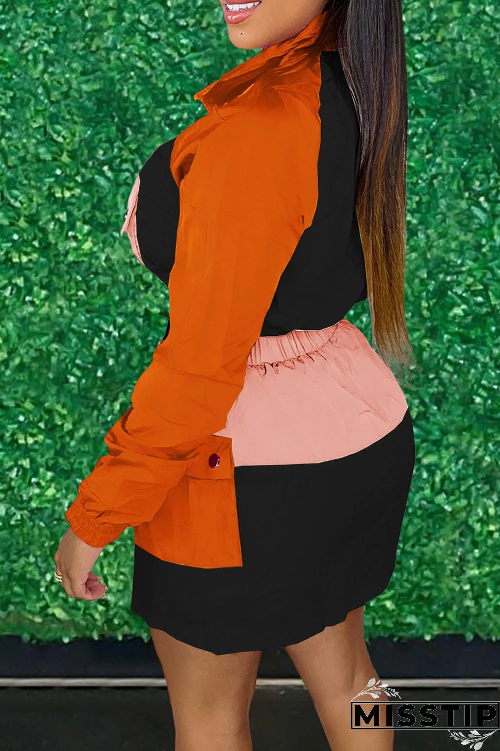 Cream White Fashion Casual Patchwork Basic Turndown Collar Long Sleeve Two Pieces