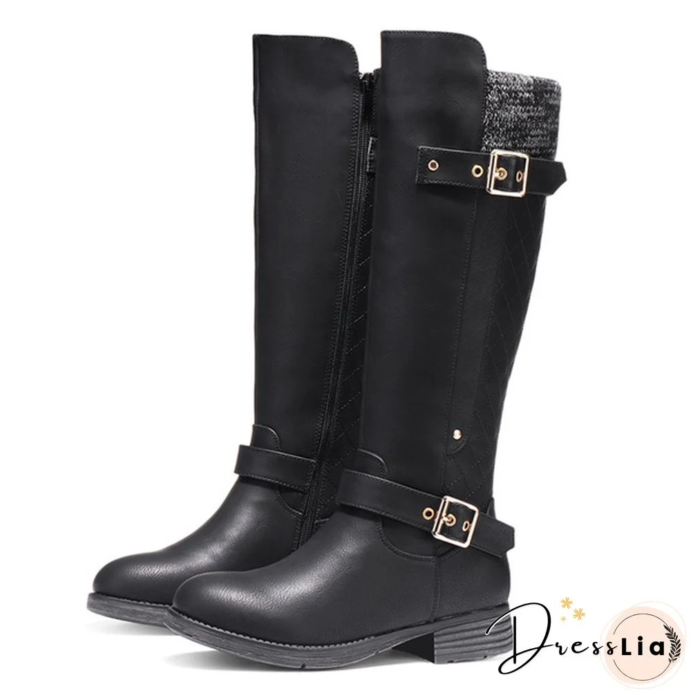 Nis Women Autumn Winter Shoes Flat Heel Solid Color Long Boots Knee High Ladies Boots Leather Casual Flats Boot Shoes Outdoor Non-Slip Booties